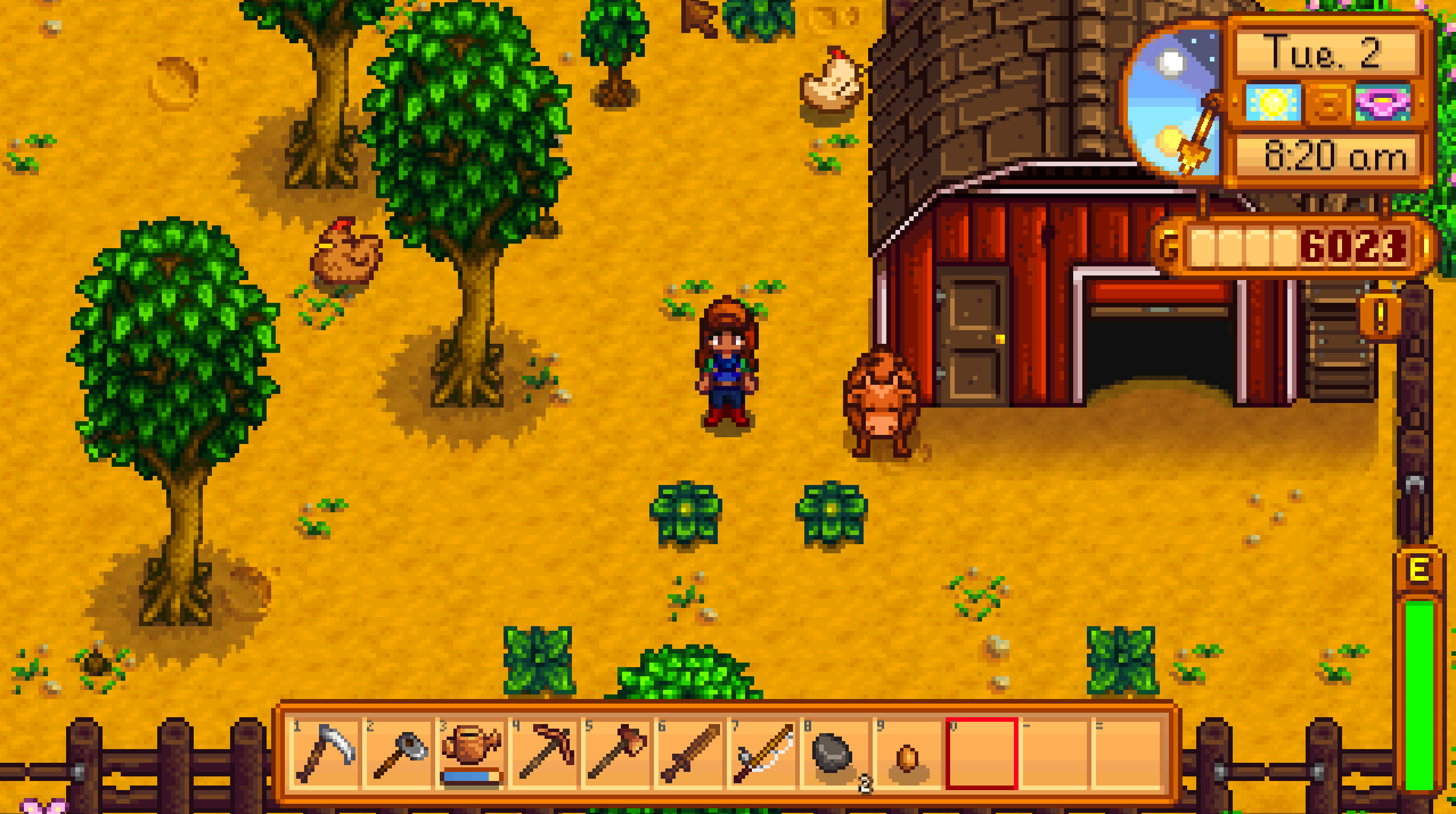 My barn, my two chickens and my cow