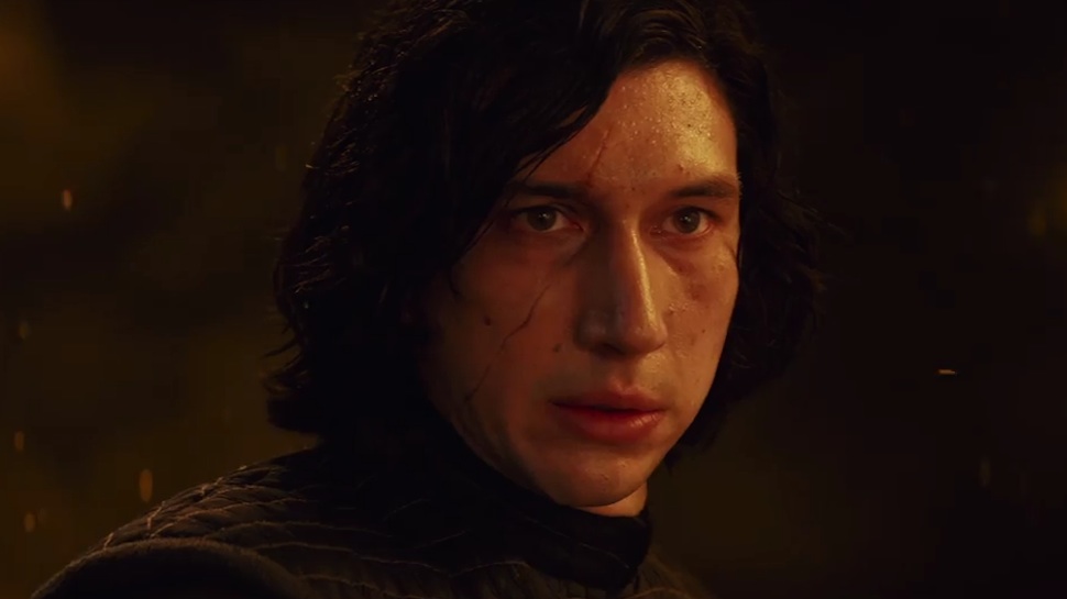A screenshot of Kylo Ren looking at Rey, without the tell tale look of hatred and anger on his face.