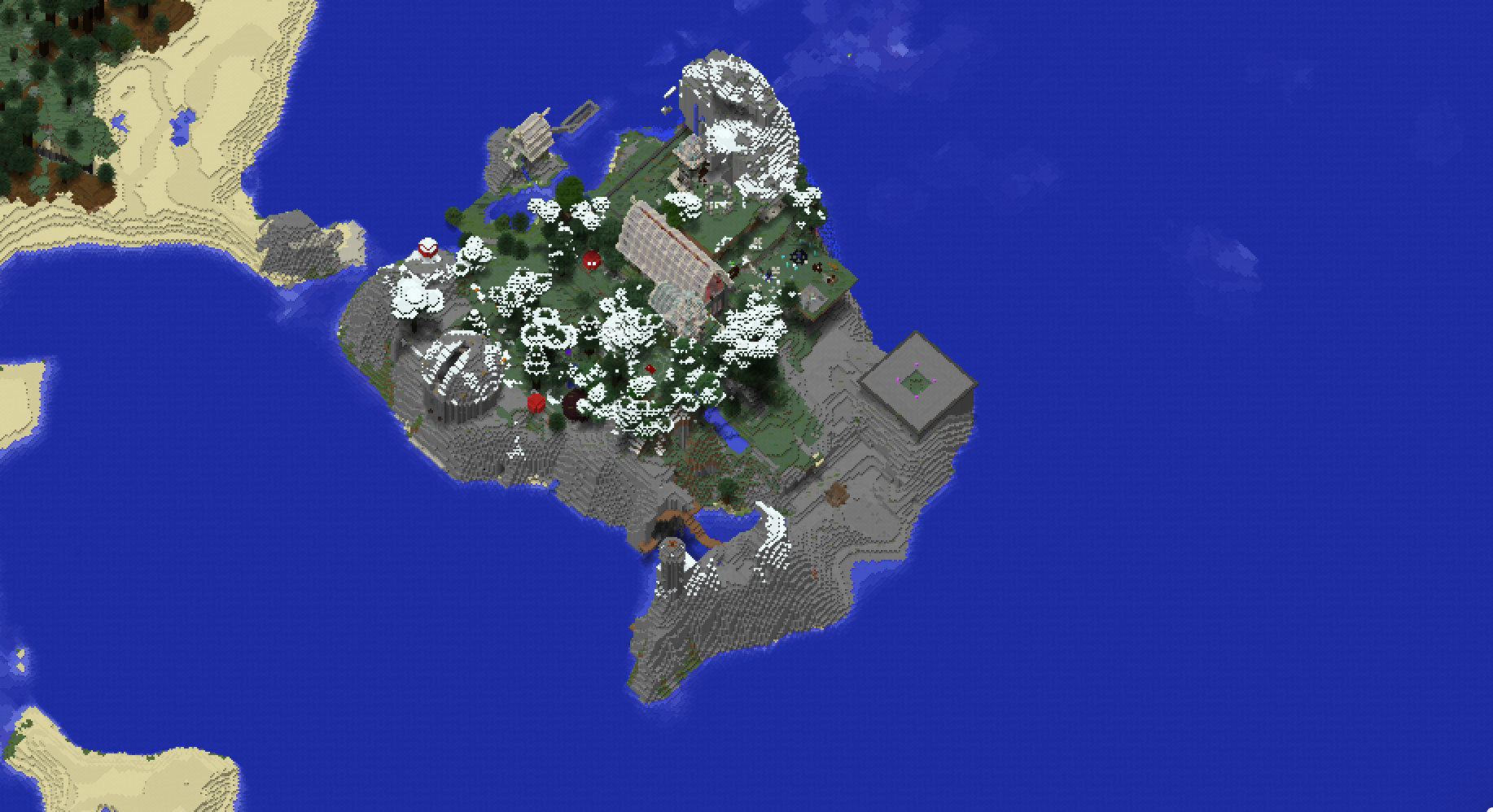A screenshot of Thunder Mountain, from the Germinal Minecraft server map.
