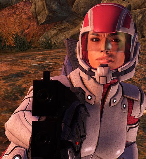 A screenshot of Ashley Williams, a character from the first Mass Effect videogame.