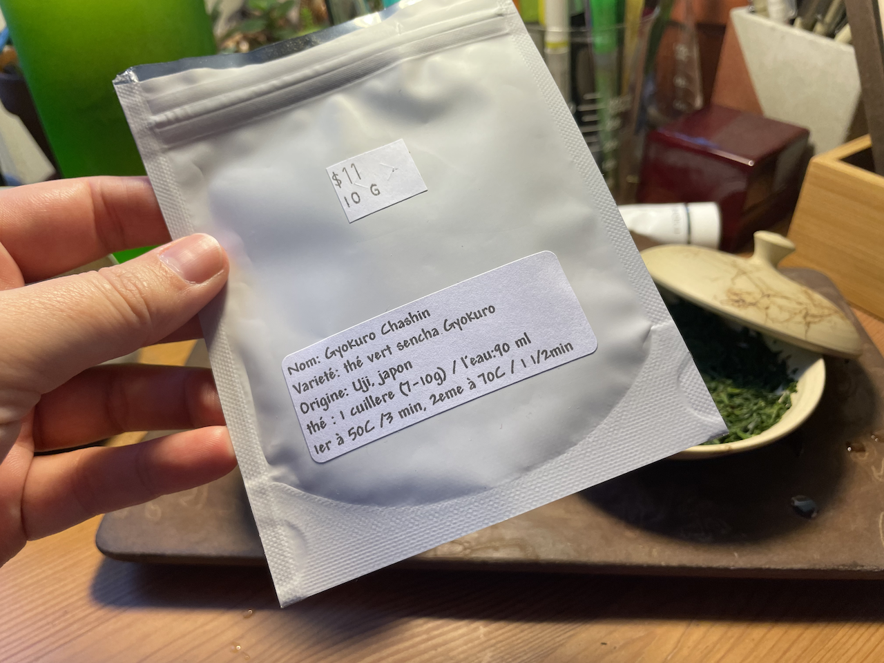 The 2022 package of gyokuro from Cha Do Raku with the original preparation instructions for Gyokuro Chashin.